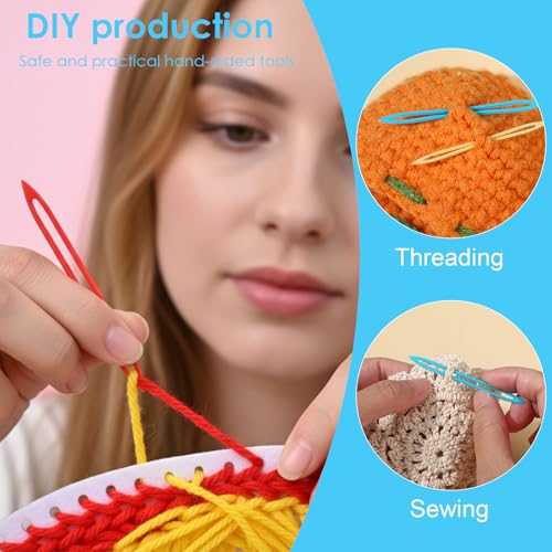 15Pcs Finishing Yarn Needles Large Eye for Sewing Weaving in Ends, 5 Colors Darning Needles for Yarn, Knitting Crochet Darning Tapestry Plastic Needle for Thick Bulky Yarns