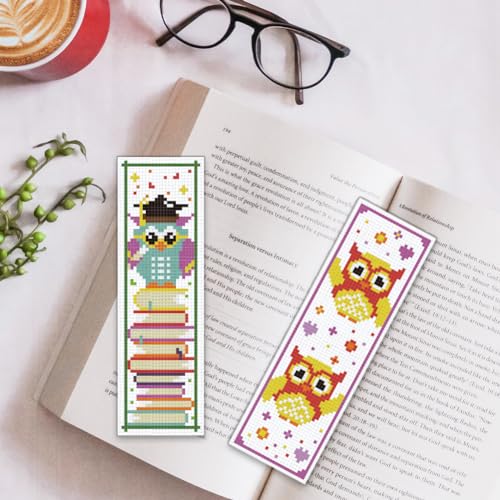 ORIGACH 6 Set Cross Stitch Bookmark Kit for Beginner Owl Pattern DIY Stamped Embroidery Bookmark Kit with 13 Colors Embroidery Floss Instructions - style: Owl