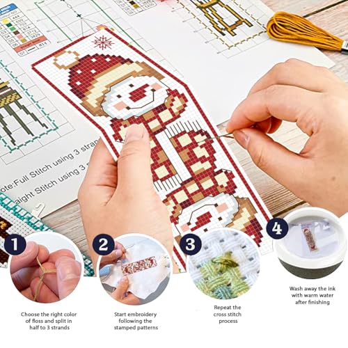 FREEBLOSS 6pcs Christmas Cross Stitch Bookmark Kit for Adult Beginners Stamped Embroidery Bookmark Kits Bookmarks Craft Kit with Instructions for Gift 11CT 8''x2.4'' - style: Christmas Patterns