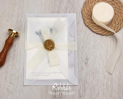 Ribbli Green Ribbon 1 Inch x 3 Rolls Total 24 Yards Ivory/Sage/Forest Green Handmade Fringe Chiffon Silk Ribbon for Wrapping Wedding Invitations Bridal Bouquets DIY Crafts Home Decor - color: Ivory/Sage/Forest Green