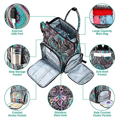 crochet bag,knitting bagBackpack and Tote Bag Storage Bag ，Large capacityYarn Storage Organizer Travel Crochet Bag Women Carrying Crochet Accessories Knitting Needles Crochet - color: GREEN