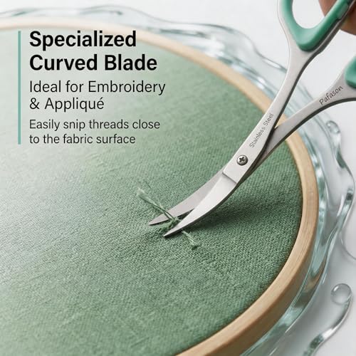 PAFASON Small Travel Sewing Embroidery Scissors Set Curve Straight Tip - color: Green+pink