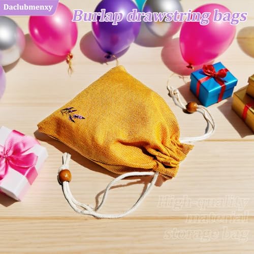 Daclubmenxy 20 PCS Small Burlap Drawstring Bags Pouch, Empty Sachet Bags, Gift Mini Drawstring Bags, Reusable Gift Linen for Wedding Favors Party Jewelry Coffee DIY (Mustard Yellow, 4.5x6 in)