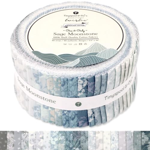 Tinyspool & Co.'s Twirlie Roll 40 Precut Quilting Fabric Strips for Quilting Supplies, Crafting, Sewing, Soft Cotton Strip for Blanket, Rug, Upholstery, Home Decor, and Purse Making, Sage Moonstone - color: Sage Moonstone
