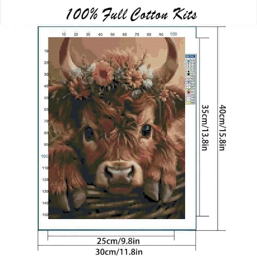 Cow Stamped Cross Stitch Kits for Adults Beginner, Stitching Cute Patterns Dimensions Cross Stitch Kits Embroidery Kit Arts and Crafts for Beginners 15.7x11.8 inches - color: D053A