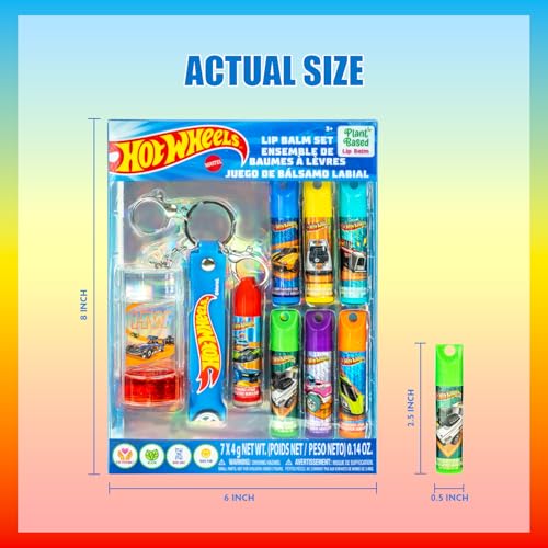 Hot Wheels Keychain Lip Balm Set, 7-Piece Plant-Based, Ages 3+ - color: Hot Wheels