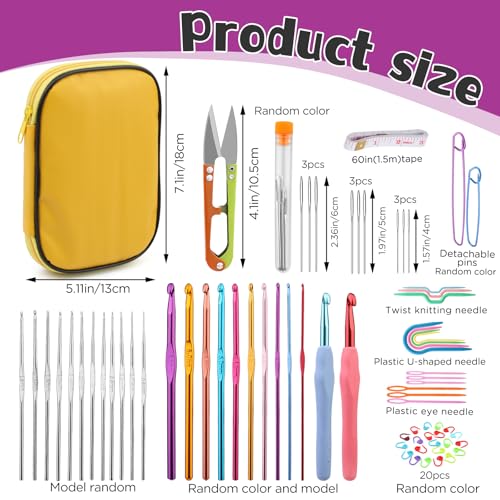 IMZAY Crochet Hooks Set, 66Pack Crochet Needles Set Ergonomic Crochet Hooks - color: Yellow, size: 66 Pcs