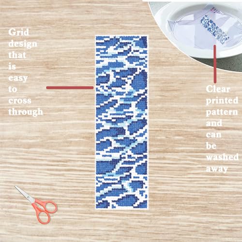 FREEBLOSS 6 Set Cross Stitch Bookmark Kit Cross Stitch Kit Sea Wave Stamped Embroidery Bookmark with Instruction Landscape Cross Stitch Kits for Adults DIY Bookmark Kit 8.66''x3.15'' - style: Waves