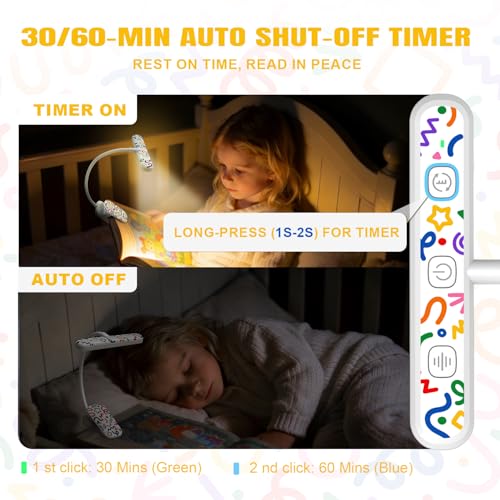 Rechargeable Kids Book Light 25 LEDs - Reading Light for Kids, Eye Caring 3 Colors & 5 Brightness Levels, Extended 1200mAh Battery, Gifts for Kids & Book Lovers (White Doodle) - color: White Doodle