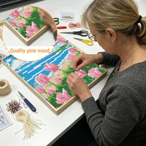 SMUAENSS 28 Pcs Wooden Needlepoint Stretcher Bars 14 Sizes DIY Canvas Frame Kit for Embroidery Art Oil Painting Posters with Claw Hammer and Thumbtacks 6 to 20 Inch - size: 14 Size