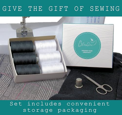 Black & White Sewing Thread - 6 Spools of Polyester Thread for Sewing Machine for Beginners, Hand Stitching & Quilting - 1000 Yards Per Spool - color: Black-White