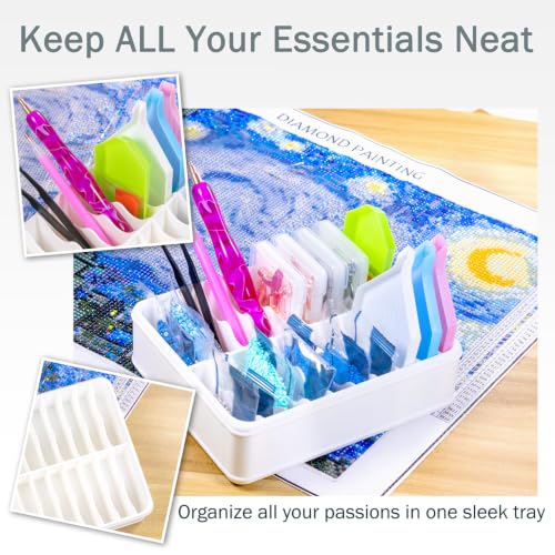RaySoar 3D Printed 20 Grids Diamond Painting Bag Organizer, Multi Slot Drill Bags Storage Tray, Spill Proof Stand Upright Portable Desktop Craft Storage Caddy for Small Diamond Art Accessories -White - color: White