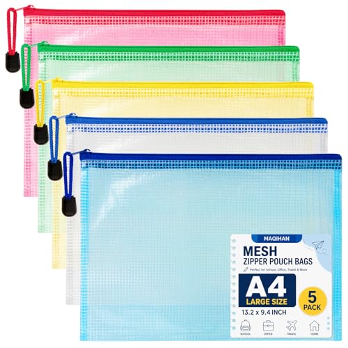 MAQIHAN Mesh Zipper Pouch Bags - A4 Clear Zipper Pouches, 13.2 x 9.4 Inch - size: 13.2 x 9.4 Inch