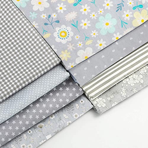 Aubliss 8pcs Fat Quarter Fabric Bundles 100% Cotton 20'' x 20'' - color: Grey Flower