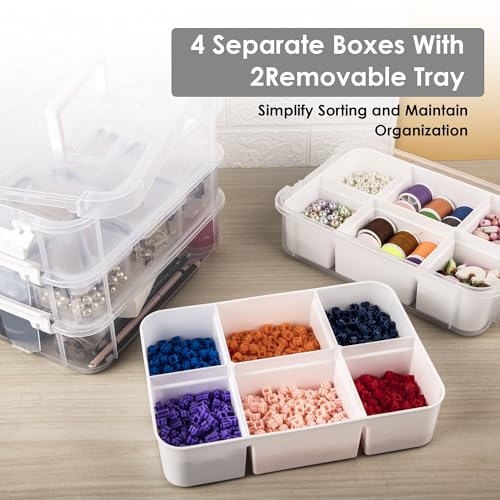 CraftGenes Craft Organizer, 4 Tier Storage Box with Removable Trays, White - color: White