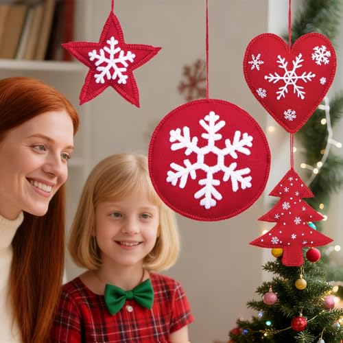 【Full-length Video Tutorial】2026 New Embroidery Christmas Ornament Kits for Beginners Adults, DIY Heart Shaped Hand Embroidered Christmas Ornament/Ornament Kit, Cross Stitch Christmas Ornaments Kits
