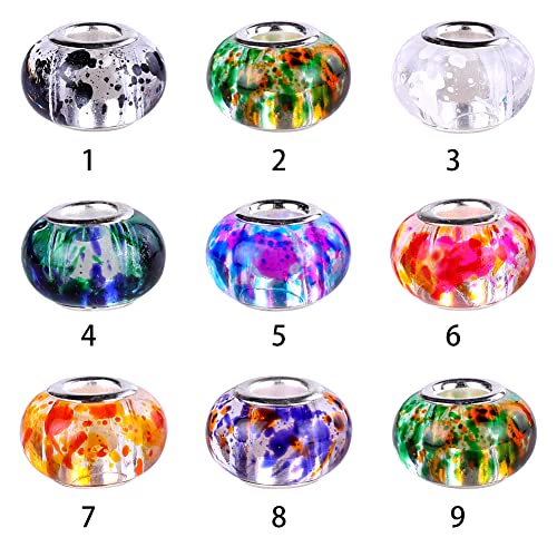 100 Pieces 14mm European Large Hole Spacer Beads Mix Color with Silver Brass Cores Assortments Charm Lampwork Beads Supplies for Necklace Bracelets Jewelry Making (Transparent Spray) - color: Transparent spray