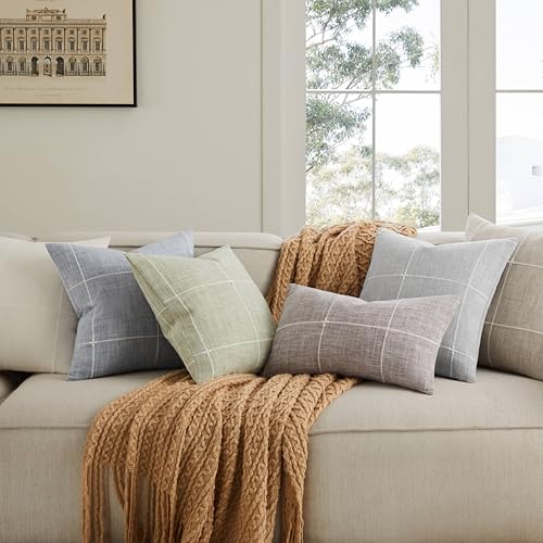 2 Packs Grid Embroidery Throw Pillow Covers 16x16in Brown - color: Brown, size: 16" x 16" (Pack of 2)