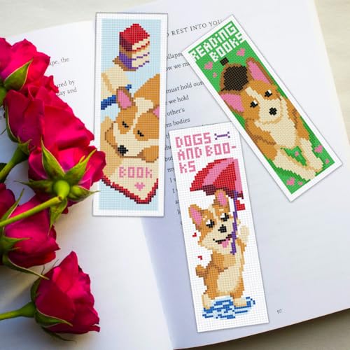 ORIGACH 6 Set Cute Dog & Book Cross Stitch Bookmark Kit for Beginner - style: Cute Dog & Book