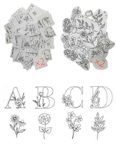 204pcs Water Soluble Hand Sewing Stabilizers，Embroidery Stick and Stitch Embroidery Paper Wash Away Stabilizers，for Embroidery Stabilizers Flower Patterns，for Hand Sewing Lover Beginners.letter&Flower - color: Letter/Letter*2