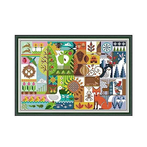 Howie's Needlepoint Cross Stitch Kits, 11CT Pre-Printed Pattern Needlepoint Kits, Full Range of Stamped Starter Kits (Four Seasons, 22.4 x 15.7 Inch) - color: Four Seasons