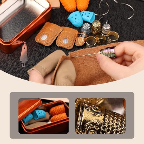 Mnuizu Sewing Thimble Set Thimble Ring, Adjustable Metal Finger Protectors