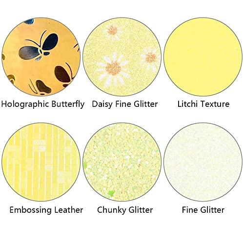 Litchi 6 Pack 8x12 Inch Faux Leather Sheets for Bow Earring, Easy to Cut Vinyl Fabric for Cricut, Durable Fade Resistant Leatherette Without Smell,Yellow Series - color: Yellowmix
