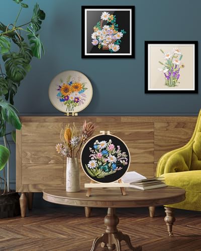 TINDTOP Embroidery Kit for Adults, Ribbon Embroidery Practice Kits for Beginners Adults Include Embroidery Cloth Hoops Threads for Craft Lover Hand Stitch (Flowers) - color: FLowers(Silk Ribbon Embroidery)