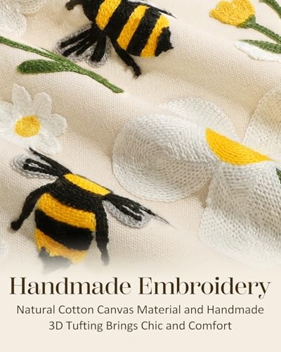 Embroidered Lumbar Pillow Cover 20x12 Inch, Flower Bee - color: Flower Bee, size: 20" x 12" (Pack of 1)