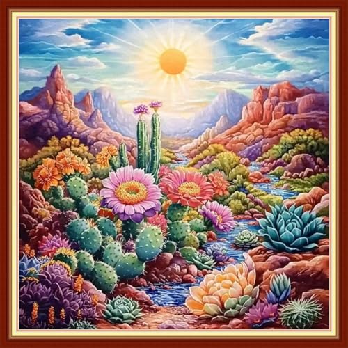 DMCVIVR Stamped Cross Stitch Kits for Beginners Adults Needlepoint Kits for Beginners Embroidery Kits for Adults Crossstitch Kit for Beginners 11CT-Succulent Plants and Flowers 18x18 inchs - color: ColorNice10