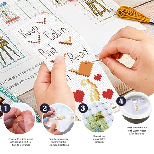 FREEBLOSS 6 Set Cross Stitch Bookmark Kit Books Pattern 6 * 20CM - style: Books Text