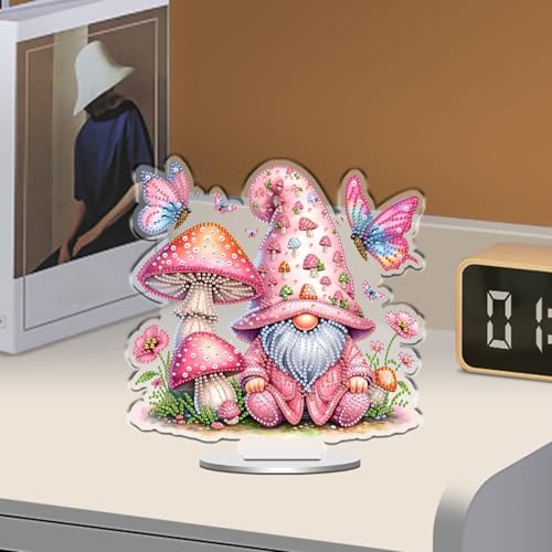 POETRYDRAW DIY Diamond Art Ornament Desktop Kit Mushroom Gnome, Stand Up Acrylic Diamonds Painting Ornament for Adults, 5D Special Diamond Gem Craft Tabletop Placement Board Kit - color: Mushroom Gnome