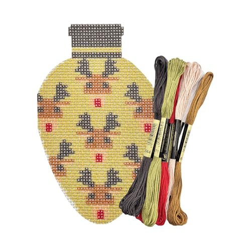 Howie's Needlepoint Christmas Needlepoint Kits, 18CT Printed Embroidery Pattern Starter Kits, Stamped Patterns Canvas Kits(Christmas Lights-Deer,4x3inch) - color: Christmas Lights-Deer