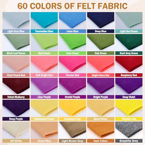XSEINO 60PCS 8" x 12" 1.4 mm Thick Soft Felt Sheets,60 Assorted Multicolour Series Soft Felt Sheets for DIY Craft Sewing Squares Nonwoven Patchwork - color: 60p-multicolour