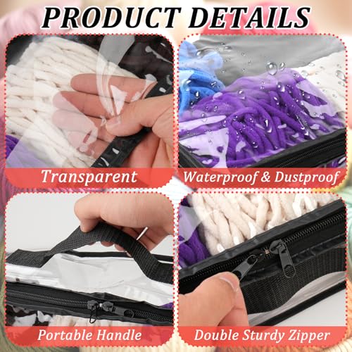 YEXEXINM 6 Pack Clear Yarn Storage Bags, 16x12x4 Inches, Clear PVC & Nylon, Zipper Closure, Ideal for Knitting, Crochet, Clothing & Toys