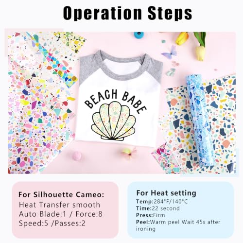 Tintnut Terrazzo Heat Transfer Vinyl,10 Sheets 12"x10" Iron on Vinyl - color: Terrazzo-10