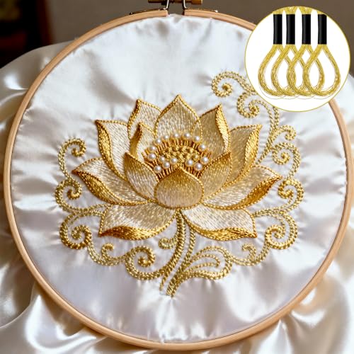 12 Skeins Metallic Embroidery Thread, Embroidery Floss Gold Thread