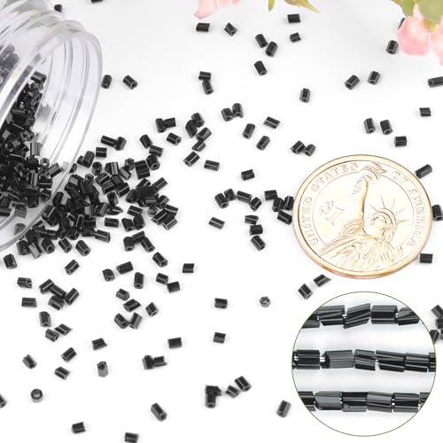 6000pcs Black Bugle Beads Bulk, Embroidery Tube Short Beads for Jewelry Making, Bracelet,Necklaces Supplies,Craft DIY(3x2mm) - color: Black