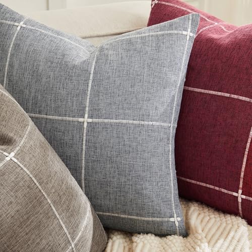 2 Packs Grid Embroidery Throw Pillow Covers 16x16in Burgundy - color: Burgundy, size: 16" x 16" (Pack of 2)