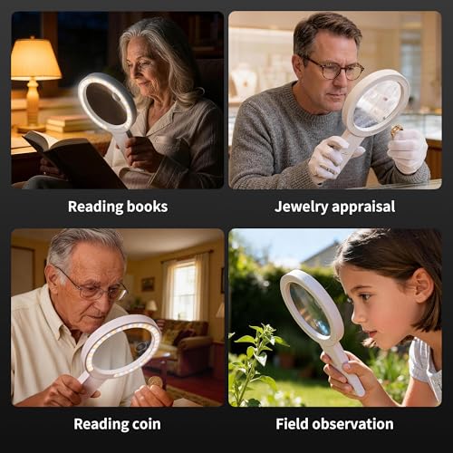 JARLINK Magnifying Glass with Light and Stand, 5.5-Inch Large Magnifier