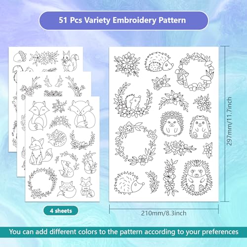 GLOBLELAND 4 Sheets Forest Animals Water Soluble Embroidery Pattern - color: Forest Animals