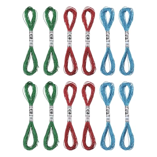 PATIKIL 12 Skeins Embroidery Floss, Metallic Embroidery Thread Nylon Threads Bracelets String for Cross-Stitch Hand Embroidery, Blue/Dark Green/Red - color: Blue/Dark Green/Red