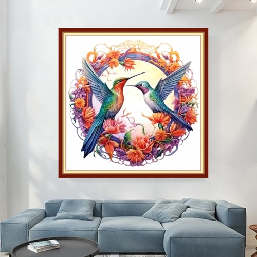 Magxvouy Cross Stitch Kits Stamped Full Range of Embroidery Kits,Cross Stitch Patterns Needlework Kits for Beginners 11CT Printed Kits&Hummingbird Wreath18x18 inch - color: Artcolor16