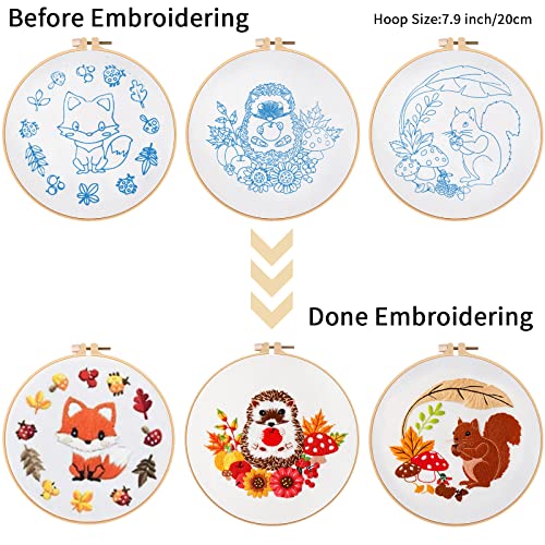 Louise Maelys 3 Set Animal Embroidery Kit for Beginners Cute DIY Gift - color: Animals-4