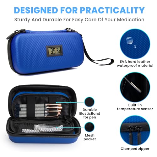 Insulin Cooler Travel Case with Temperature Display - Diabetic Travel Case Refrigerated Medicine Cooler Storage Bag with 2 TSA Approved Ice Pack for Daily and Trip (Blue) - color: Blue - Bag