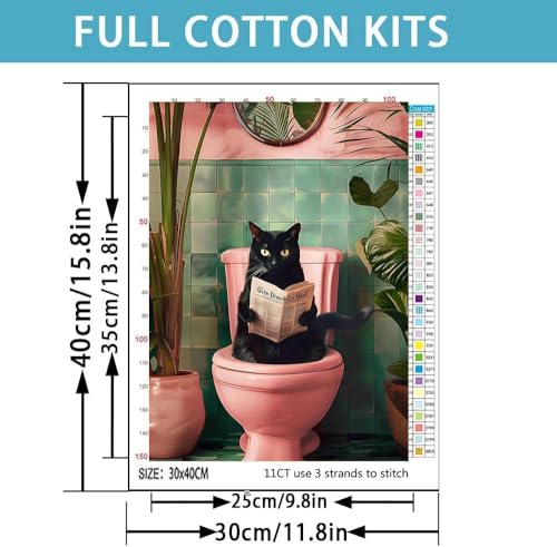 TCDZMYGS Stamped Cross Stitch Kits for Beginners,Bathroom Cat 12x16in - color: cross stitch-0828-7