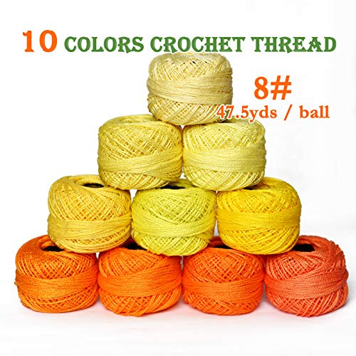 Crochet Thread 10 Balls Cardinal Size 8 for Crochet Hardanger Cross Stitch Needlepoint Hand Embroidery (Orange Series) - color: Orange Series
