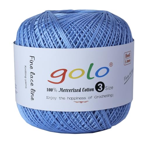 golo Crochet Thread Size 3 Yarn for Hand Knitting Crochet Yarn for Crocheting Sky Blue 305 - color: 305-Sky Blue