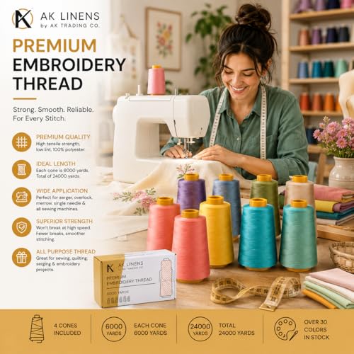 AK Trading 4-Pack Fuchsia All Purpose Sewing Thread Cones (6000 Yards Each) of High Tensile Polyester Thread Spools for Sewing, Quilting, Serger Machines,Overlock, Merrow & Hand Embroidery. - color: FUCHSIA
