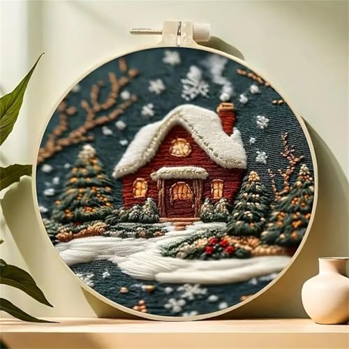 Huacan Embroidery Kit for Beginners Adults, Easy Needlepoint Kits for Adults with Stamped Embroidery Patterns. (House) - style: House